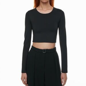 NWT Aritzia Babaton Contour Cropped Long Sleeve Top Black Size S Double Layer